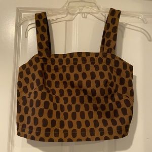 Everlane square neckline, wide strap, two-tone brown polka dot crop top